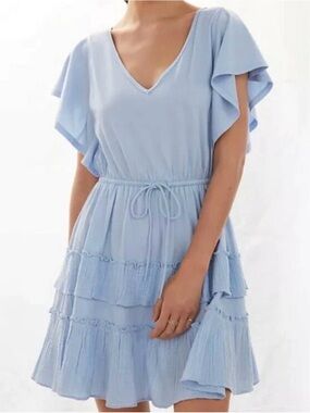 Anthropologie Daily Practice Tiered Ruffle Dress Drawstring Cotton Gauze Coastal